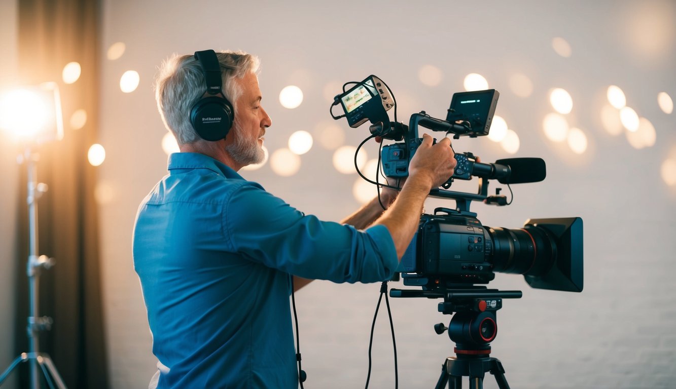 A holistic practitioner filming a video with professional lighting and camera equipment