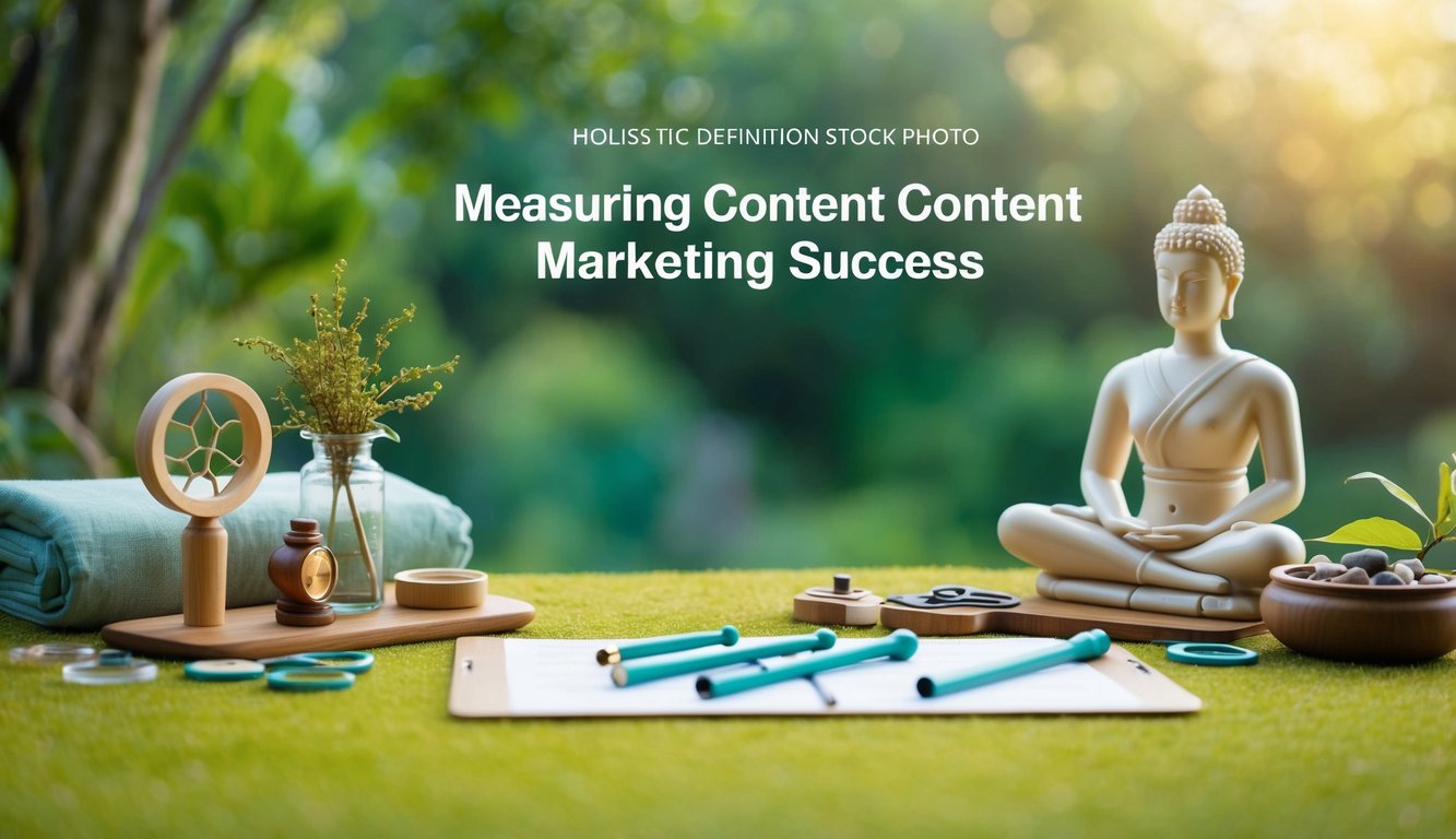 A serene and natural setting with a holistic practitioner's tools and techniques laid out for measuring content marketing success